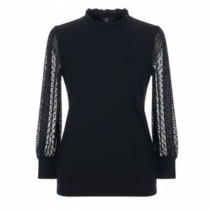 Adrianna Papell Black Turtleneck Sweater with Sheer Sleeves - size Large NWOT